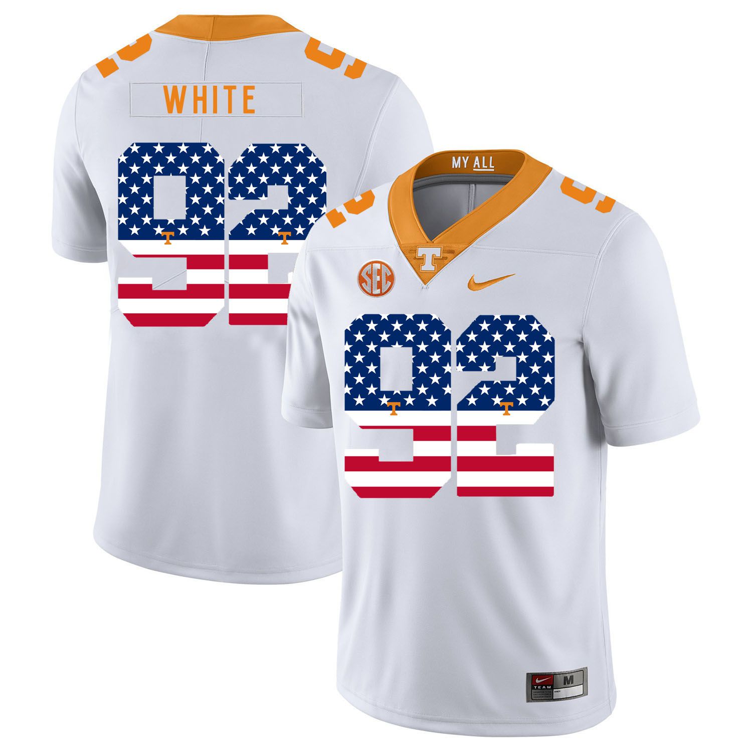 Men Tennessee Volunteers 92 White White Flag Customized NCAA Jerseys